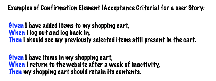 Example of confirmation criteria for a user story
