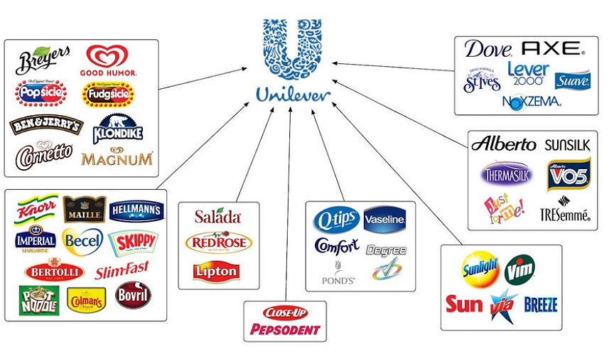 Different brands of Unilever